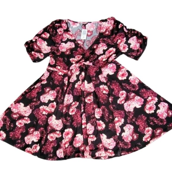 Torrid Cinch Front Skater Mini Dress Bodycon Puff Sleeve Pink Floral Siz… - Picture 7 of 8